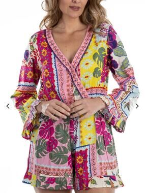 DOTTI - ALLIE Floral Patchwork Print Short Romper summer boho - SIZE XL